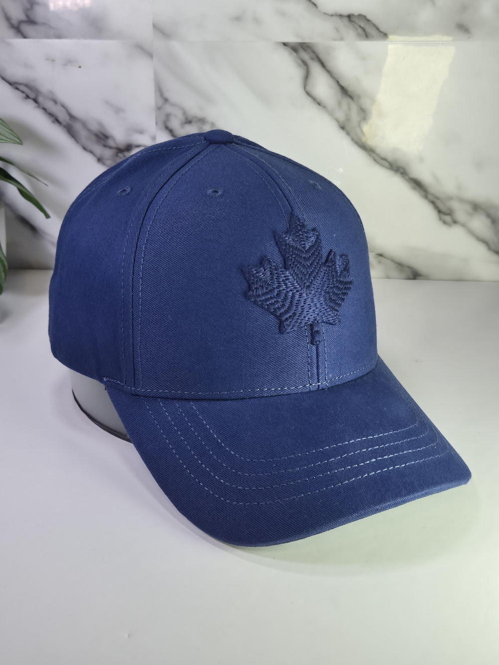 Roots Blue Baseball Cap with Maple Leaf Embroidery